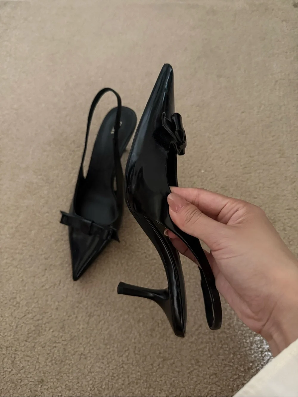 Zara Black Pointed Slingback Pumps with Bow Accent - Picture 4 of 4